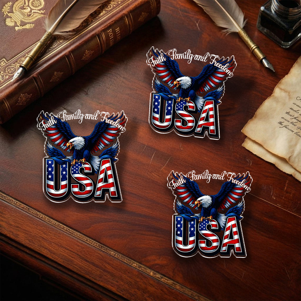 Faith, Family & Freedom America 250 Years Patriot Eagle Acrylic Pin LM32 899525