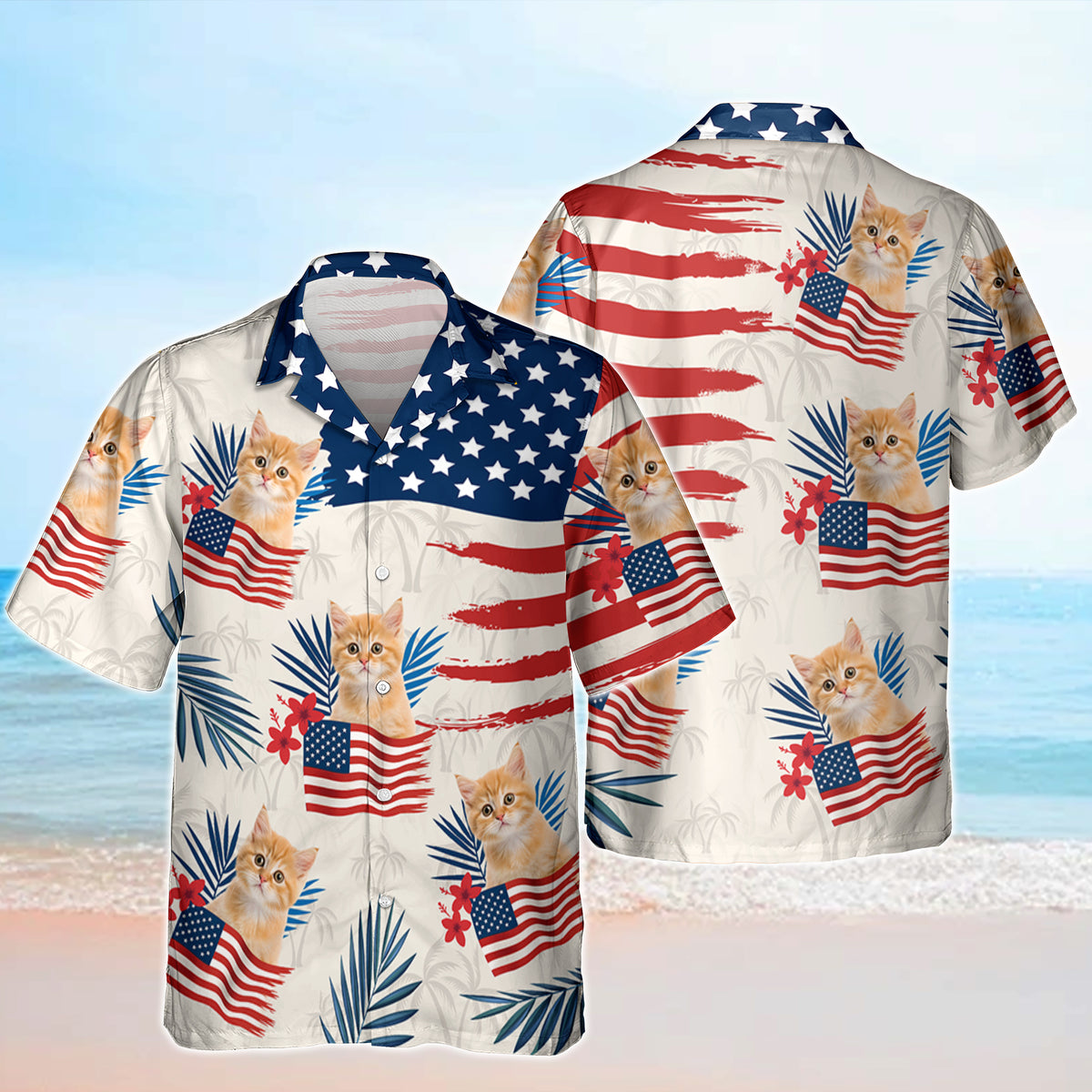 Custom Dog Cat Photo American Flag Hawaiian Shirt 4th of July Gift CH07 896110