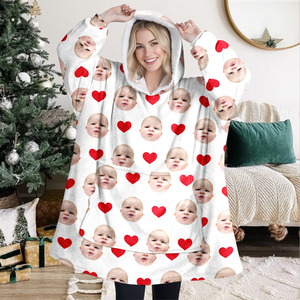 Custom Photo Face And Heart Icon Hoodie Blanket HA75 898286
