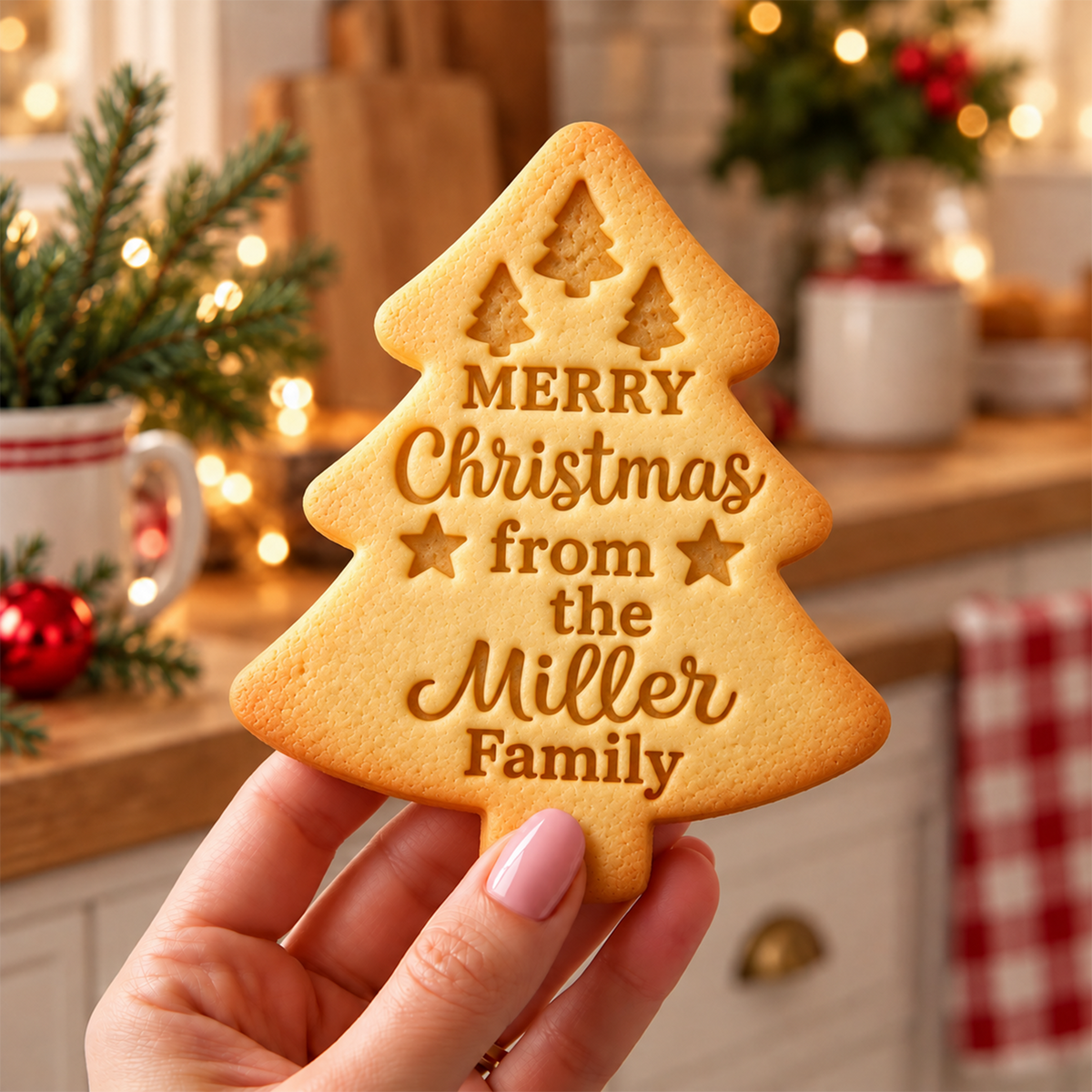 Custom Family Name Christmas Tree Shaped Cookie Stamp HO82 904166