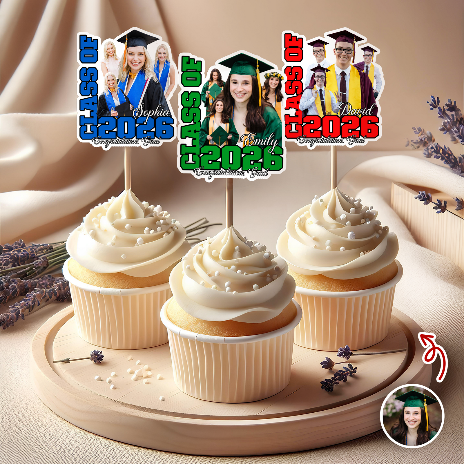 Custom Photo Class Of 2026 Graduation Cupcake Toppers HA75 920044