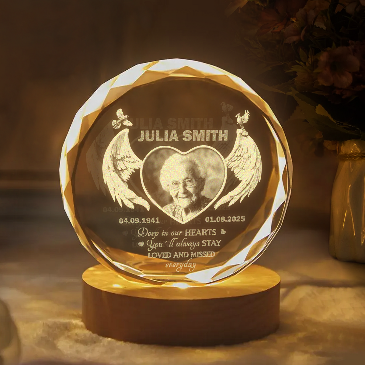 Personalized Deep In Your Hearts Engraved Crystal Photo With Light Memorial Gift LM32 897891
