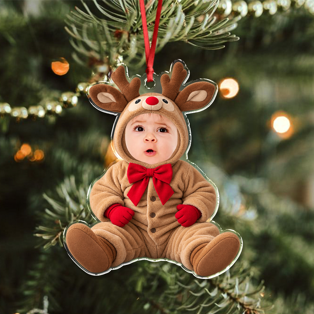 Custom Baby Face Christmas Outfit Acrylic Ornament, Personalized Baby Holiday Keepsake HA75 921828