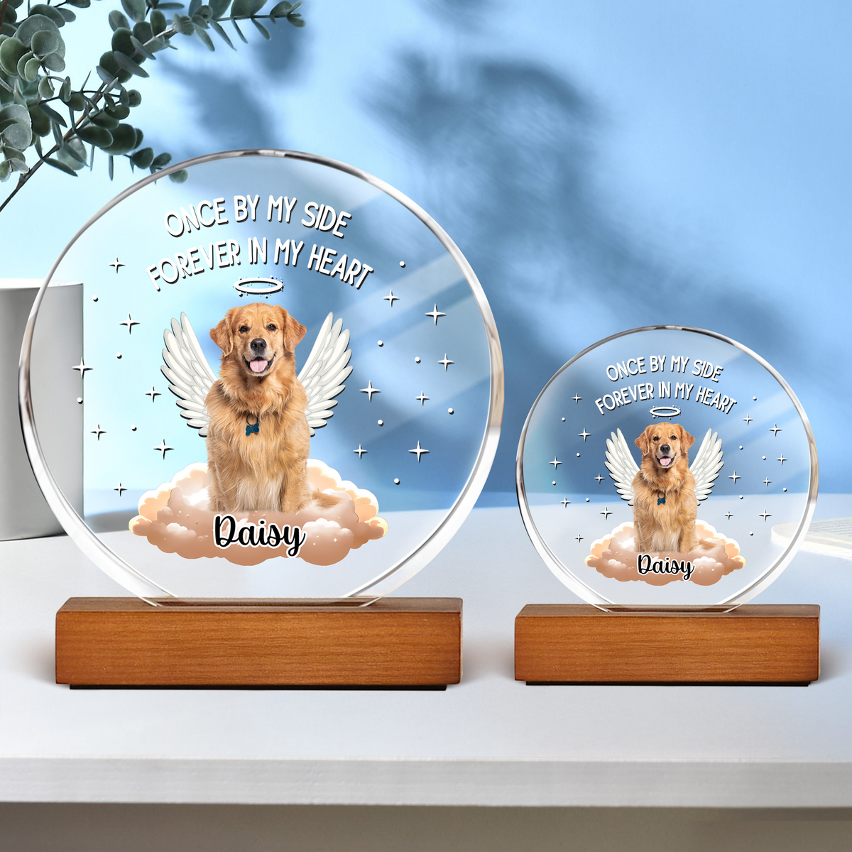 Custom Photo Dog Cat Once By My Side Forever In My Heart Round Acrylic Frame Block HA75 892782