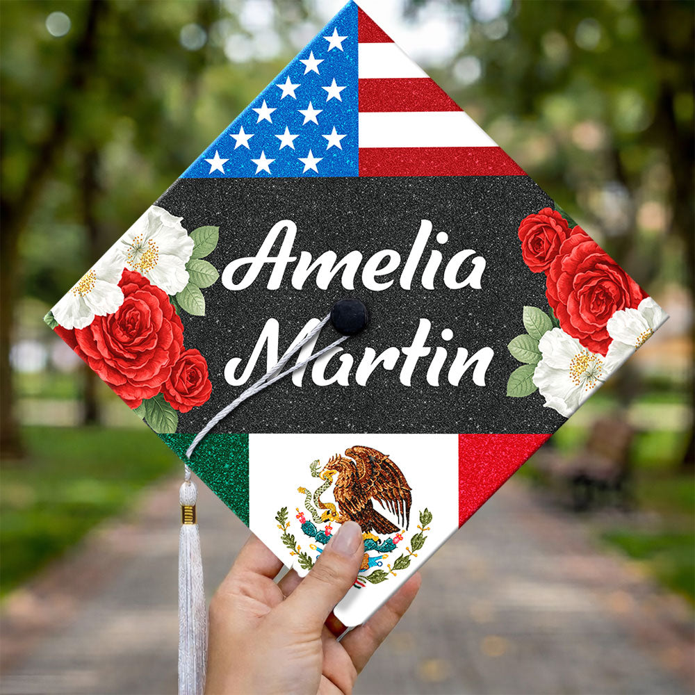 Personalized Name Congrats Graduation USA Flag Graduation Cap Topper LM32 899269