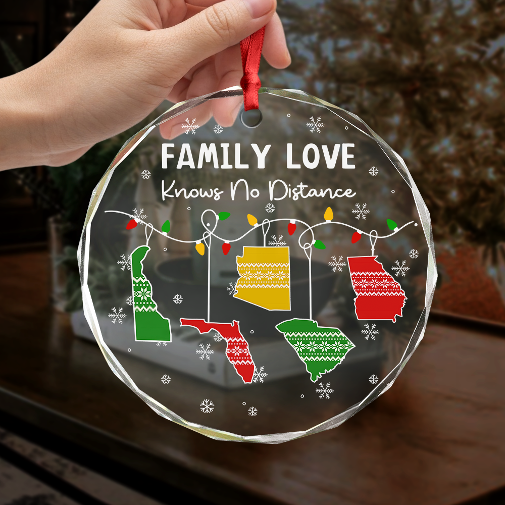 Family Love Knows No Distance Glass Circle Ornament Personalized Gift For Family HO82 894510