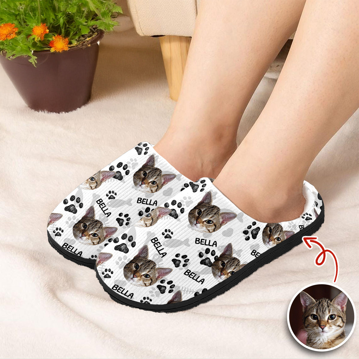 Custom Photo Cat Faces Slippers, Unique Funny Gift HA75 892972