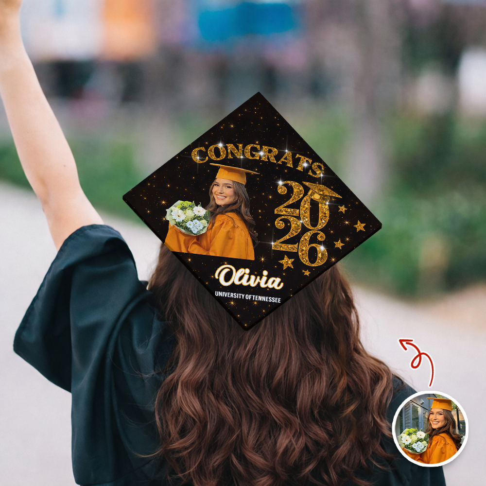 Custom Photo Congrats Graduate Class Of 2026 Glitter Cap Topper HO82 901878