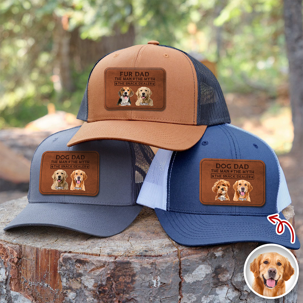 Custom Photo Dog Dad The Man The Myth The Snack Dealer Leather Patch Hat HO82 902428