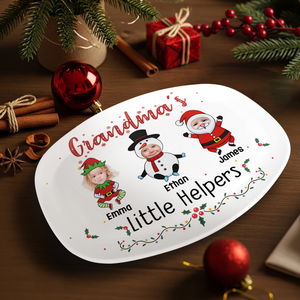 Custom Photo Grandma Little Helpers - Personalized Platter Christmas Gift For Mom And Grandma CH07 896312