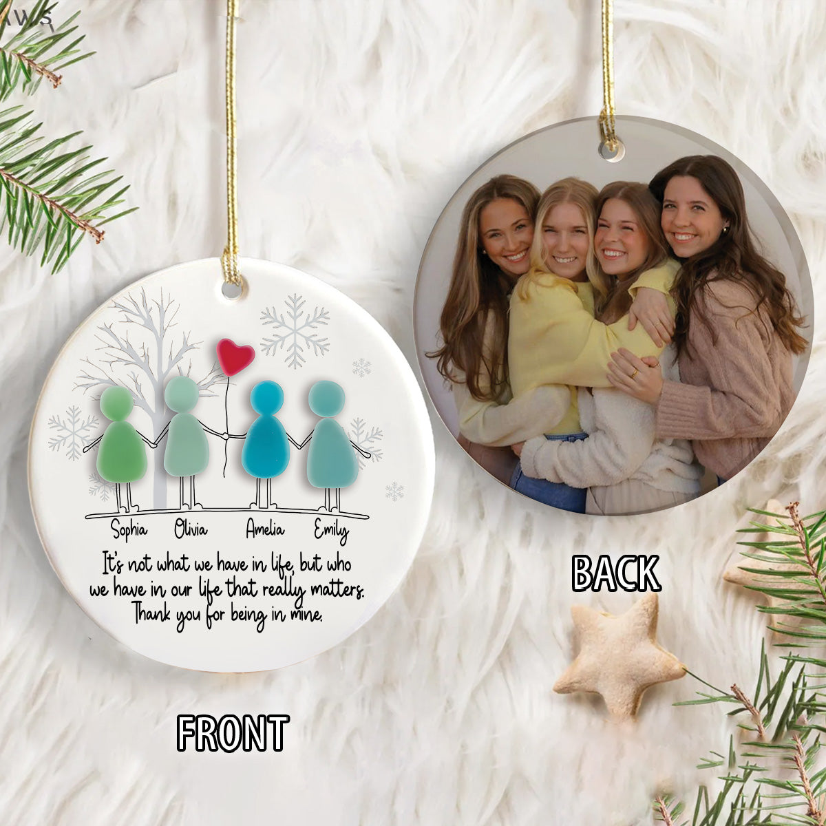 Custom Photo Sea Glass Friendship Besties Ceramic Ornament HO82 900222