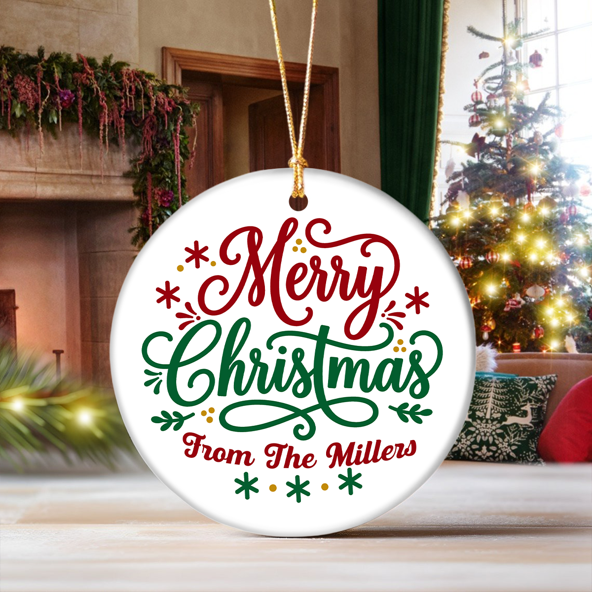 Personalized Family Name Merry Christmas Ceramic Ornament TH10 171533
