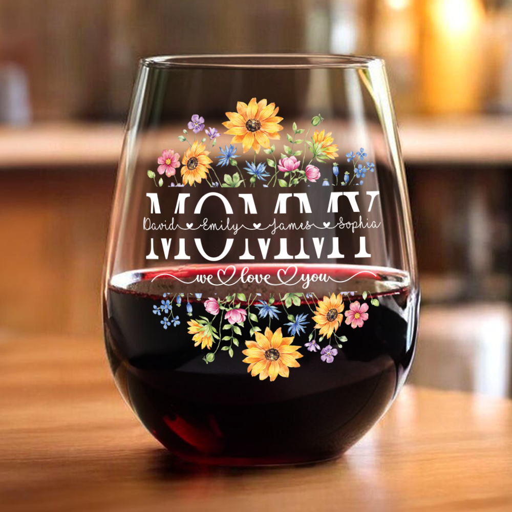 Custom Name We Love You Mom Flower Wine Glass CH07 910384