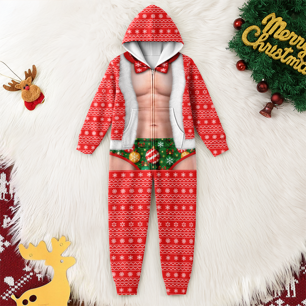 Funny Christmas Santa Body Illusion Onesie Pajamas Gift for Him TH10 171177