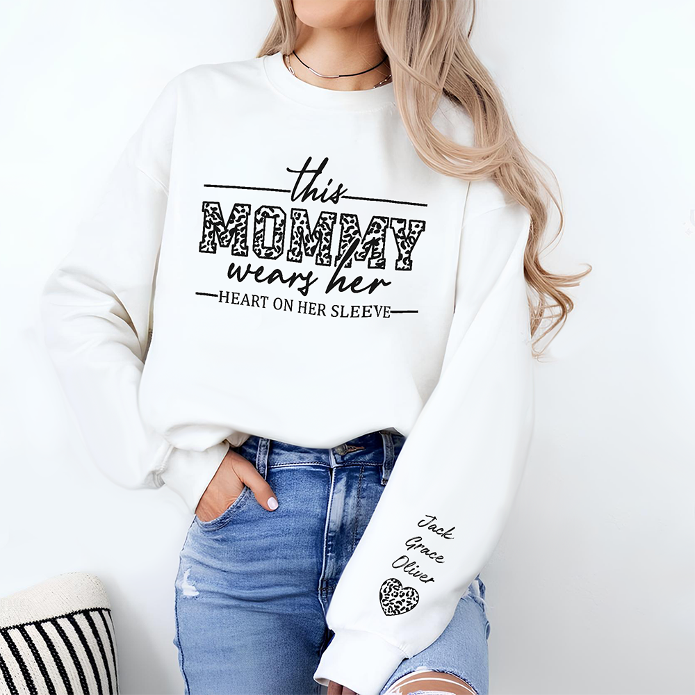 Personalized This Mom Wears Her Heart On Her Sleeve Printed Sweatshirt LM32 899095