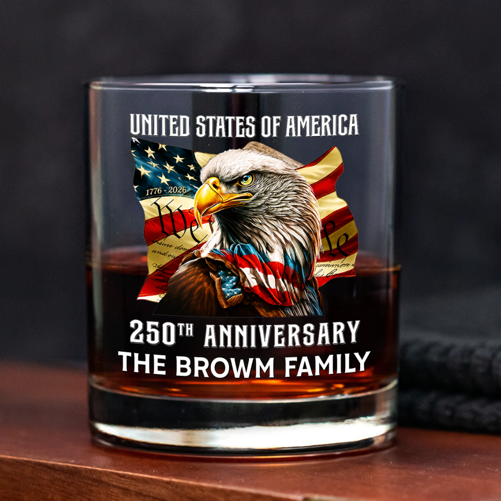 Custom Family Name United States Of America 1776-2026 250th Anniversary Eagle Whiskey Glass LM32 669349