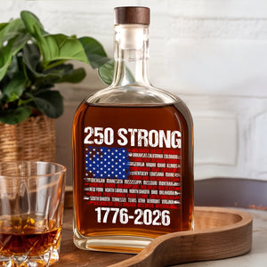 USA 250 Strong Flag American States Patriotic Whiskey Bottle LM32 895245