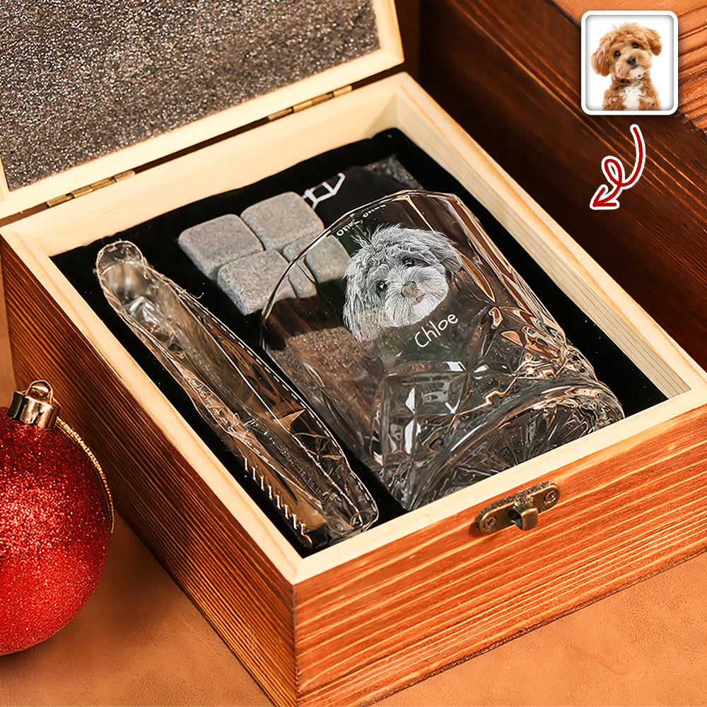 Custom Photo From The Reasons You Drink For Dog Lover Engraved Whiskey Glass Set with Wooden Box HA75 898030