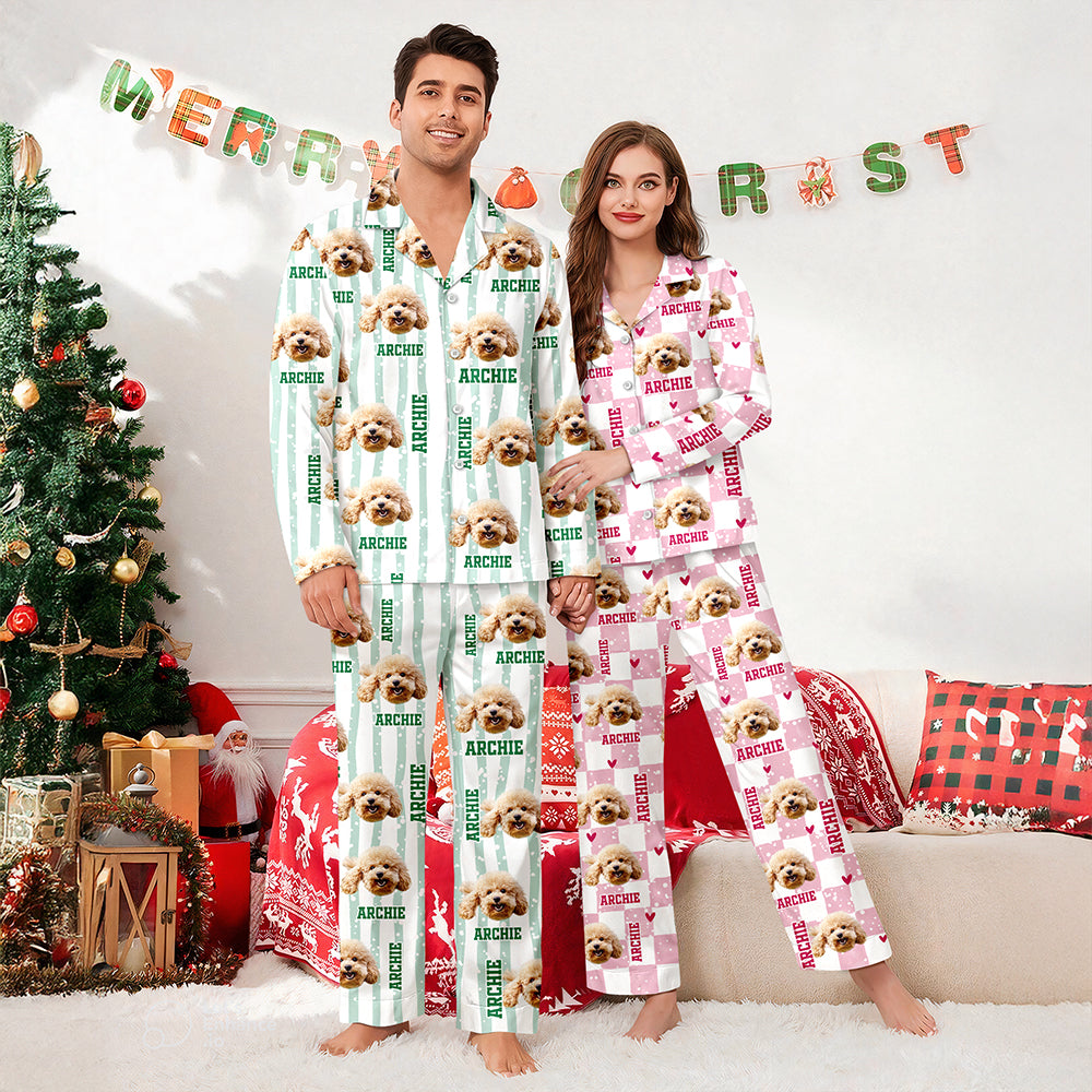 Custom Photo Dog Cat Mom Dad Flannel Pajamas Christmas Gift for Pet Lovers HO82 903448
