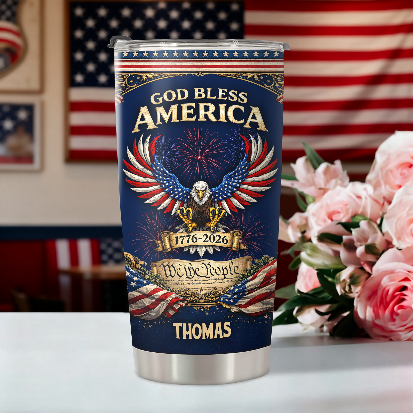 Custom Name God Bless America 1776 - 2026 Fat Tumbler LM32 899035