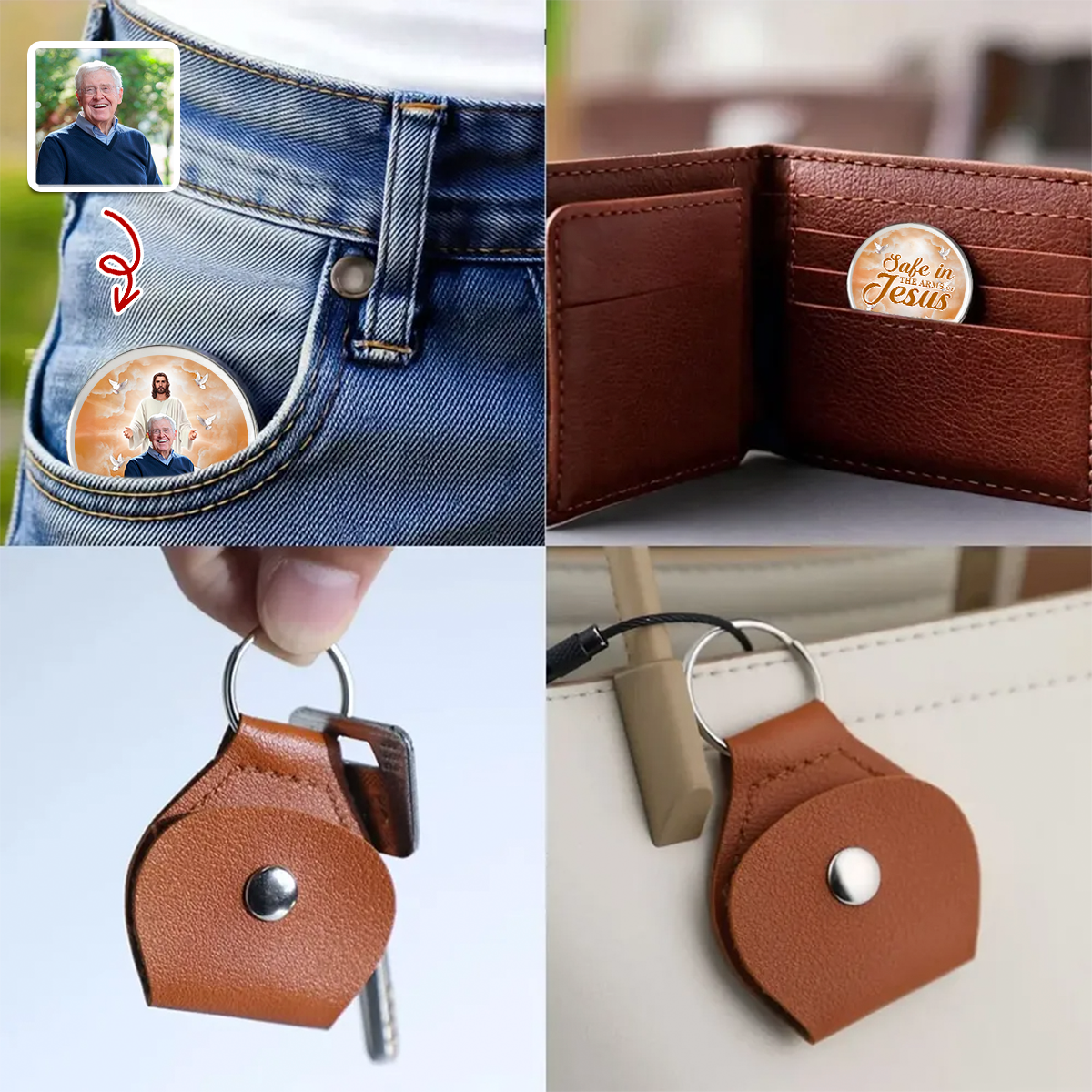 Custom Photo Safe In The Arms Of Jesus Memorial Pocket Hug HA75 898124