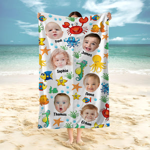 Custom Photo Cute Kid Face Watercolor Sea Creatures Summery Beach Towels CH07 895818