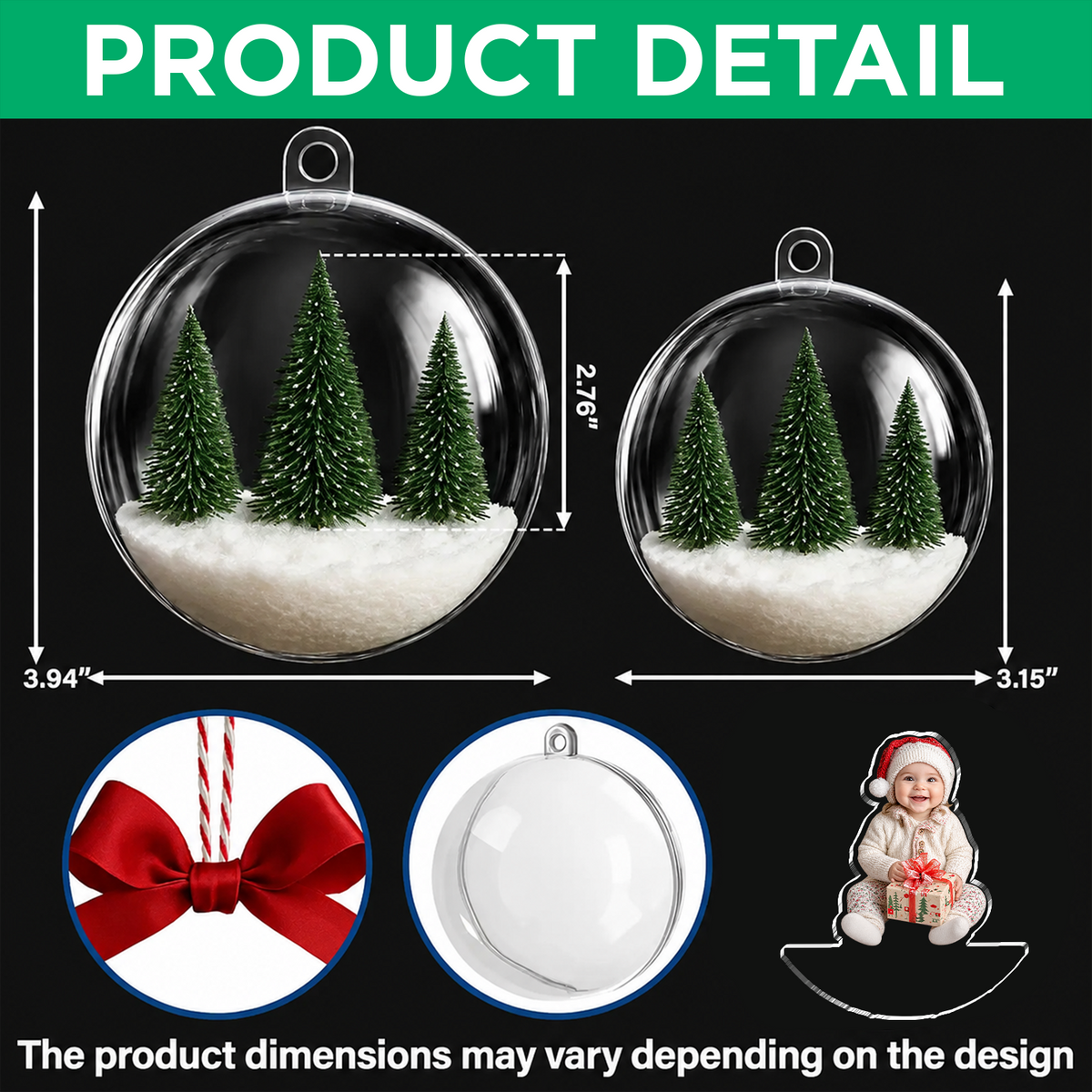 Custom Baby Photo Christmas 3D Acrylic Ball Ornament CH07 180592