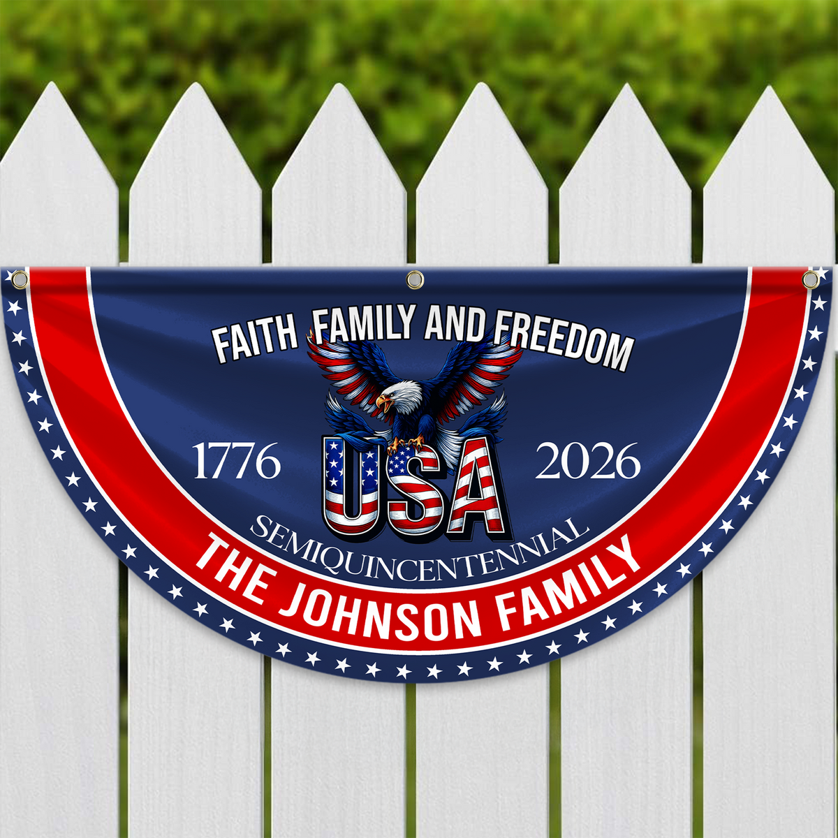 Custom Family Name Faith, Family & Freedom America 250 Years Non-Pleated Fan Flag CH07 910236