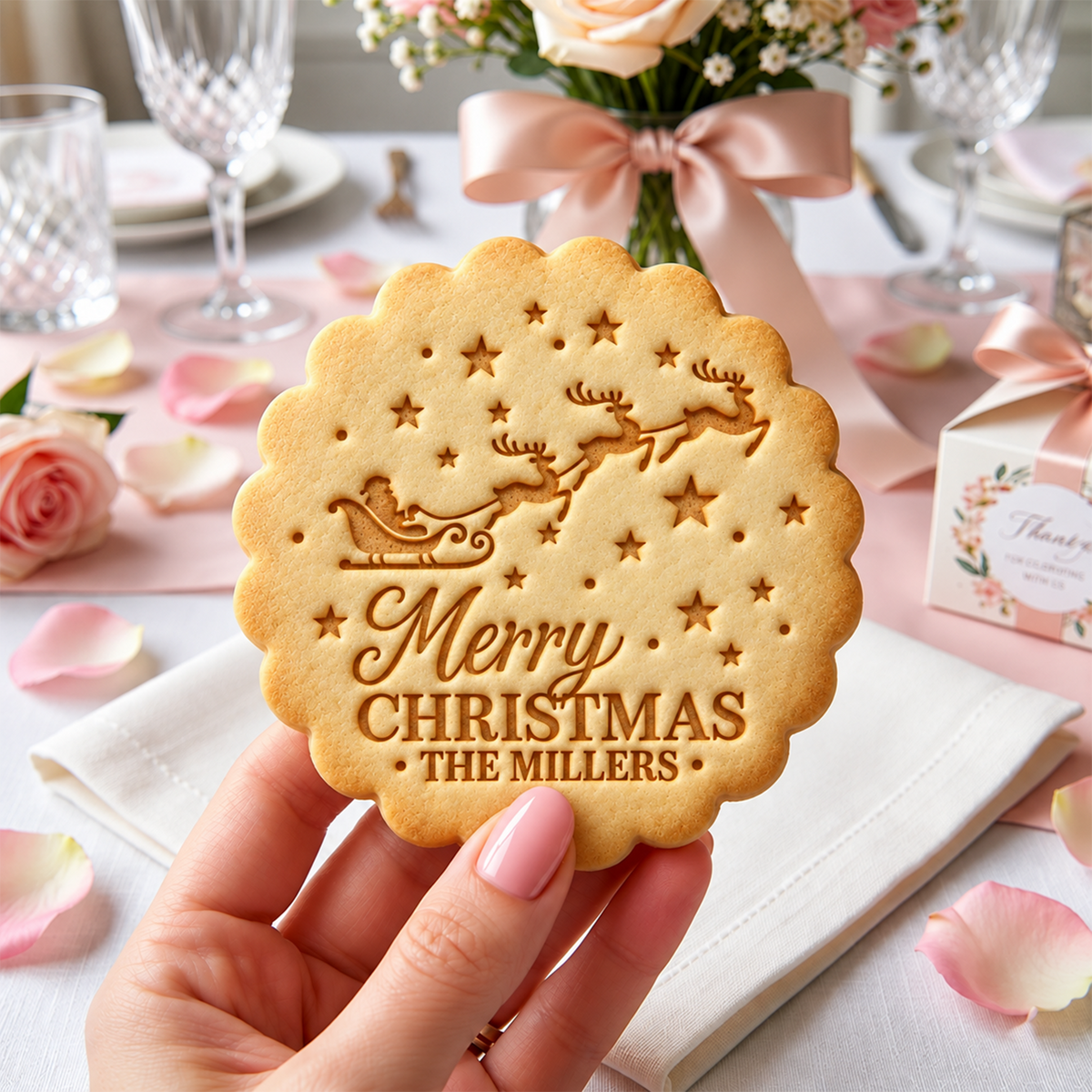 Personalized Family Name Merry Christmas With Flying Santa Cookie Stamp - Holiday Baking Gift For Family HA75 919636