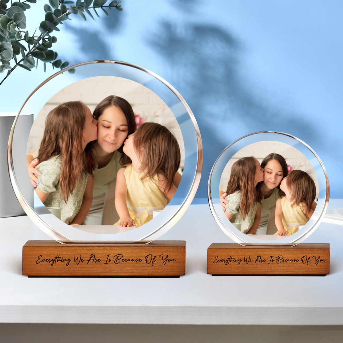 Custom Portrait Mom & Kid Photo Round Acrylic Frame Block - Personalized Gift for Mom, Mother's Day HO82 901494