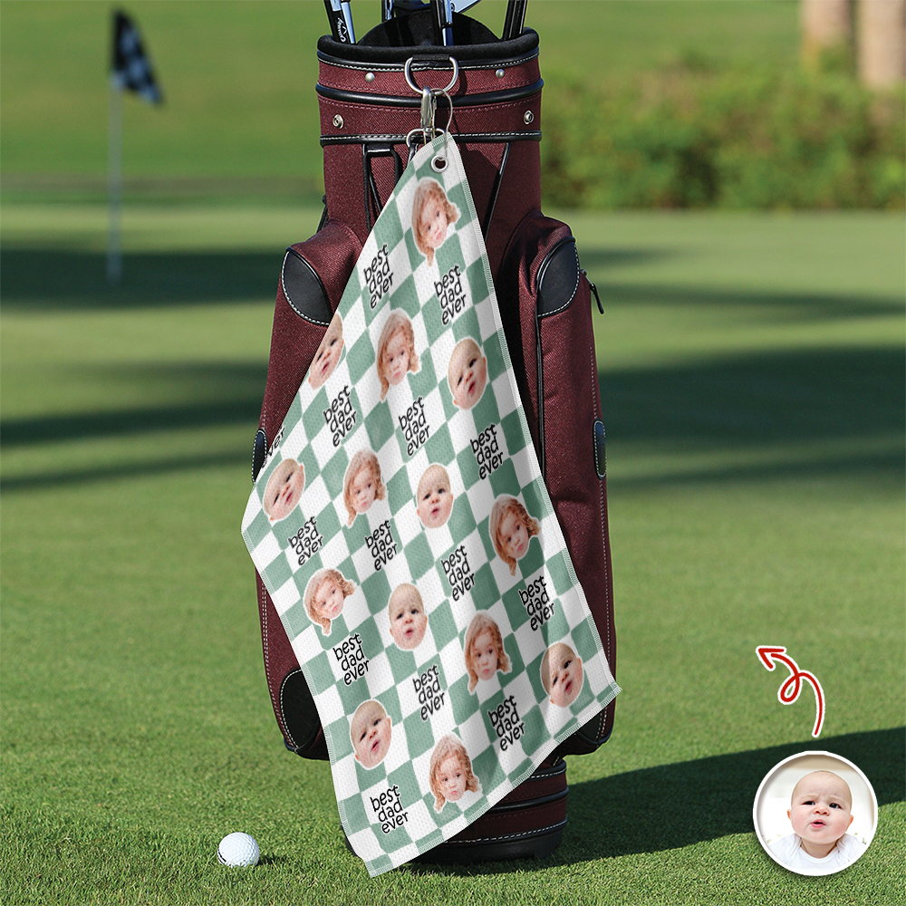 Custom Baby Face Best Dad Ever Retro Golf Towel- Gift for Parents, Father's Day, Golfer LM32 669013