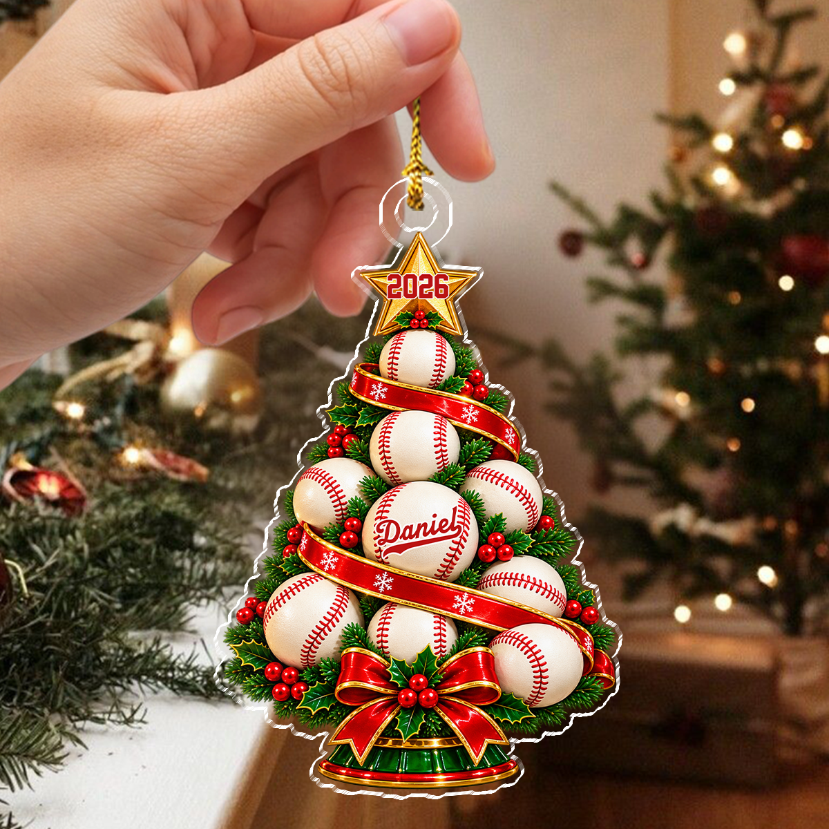 Personalized Sports Ball Tree Acrylic Ornament , Football Basketball Volleyball Tennis Softball Christmas Keepsake Gift HA75 919496