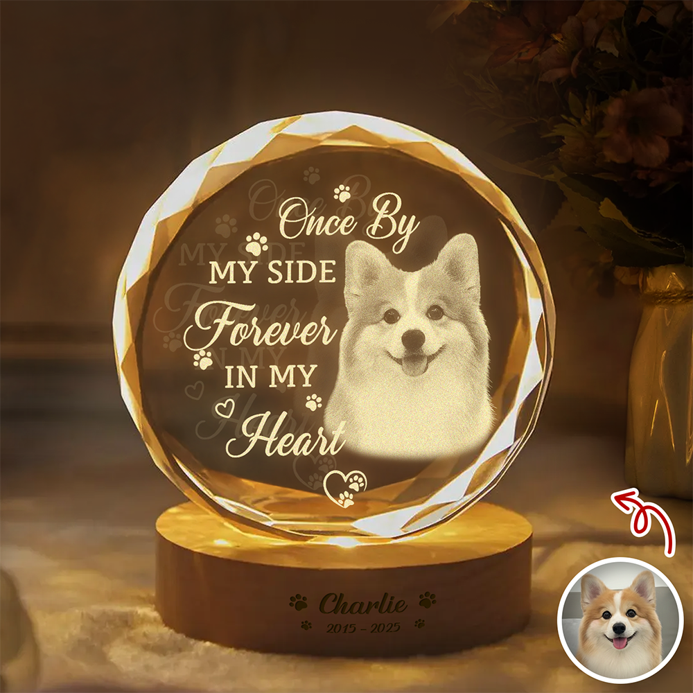 Custom Photo Memorial Once By My Side Forever In My Heart Engraved Crystal Photo With Light CH07 910082