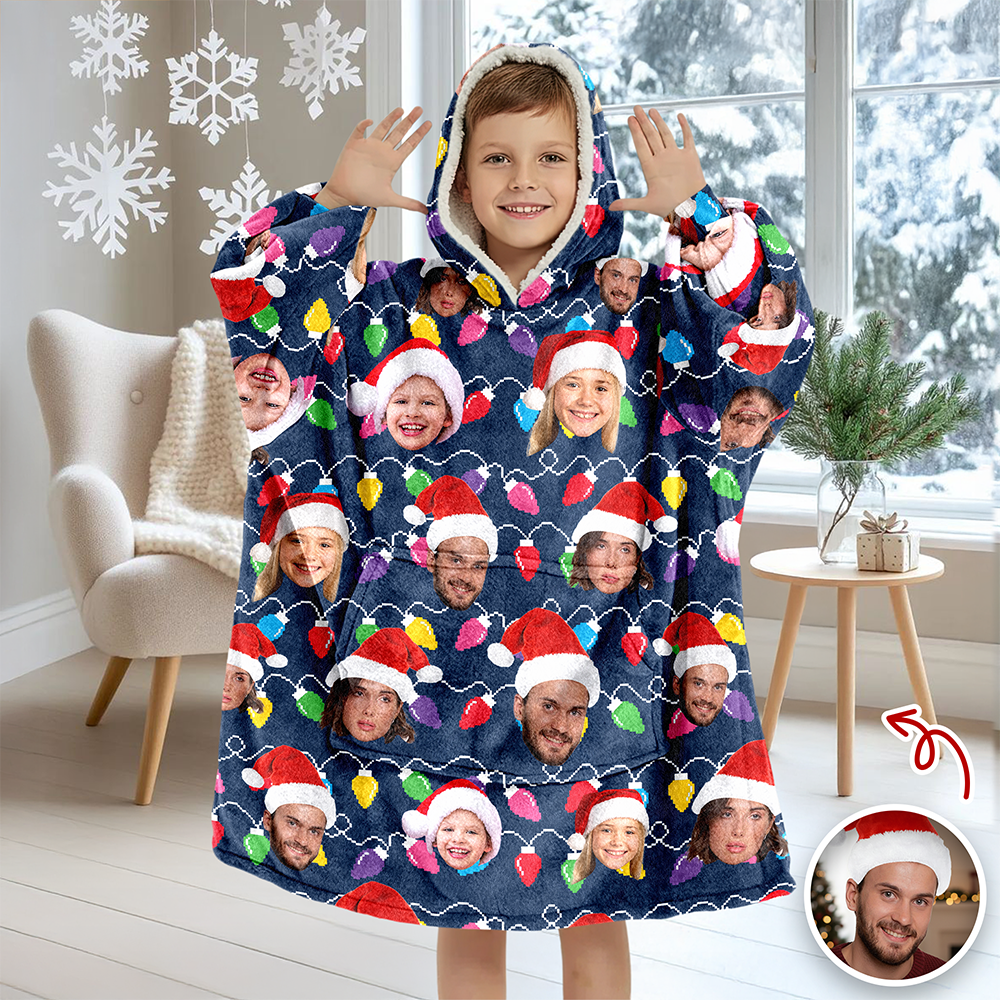 Custom Photo With Colorful Christmas Lights Hoodie Blanket For Family HA75 898290