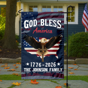 Custom Family Name Patriotic 250th Anniversary God Bless America Eagle 1776–2026 Garden Flag HO82 900870