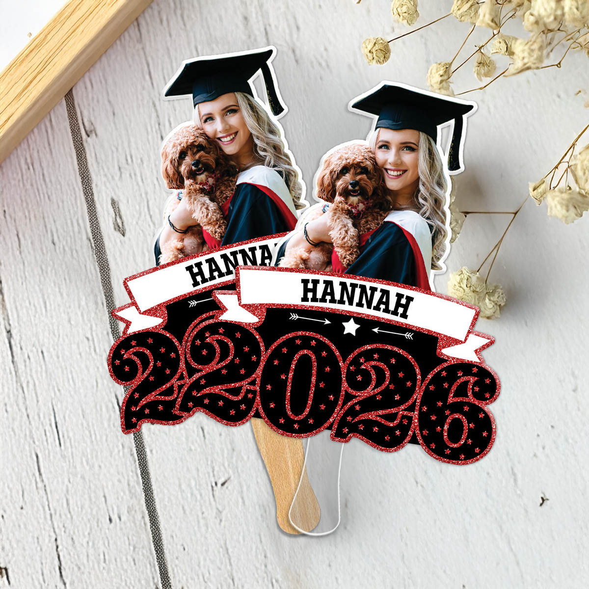 Personalised Faux Glitter Face Photo Graduation Congrats Face Fan with Name Graduation Gift for Graduates HO82 901450