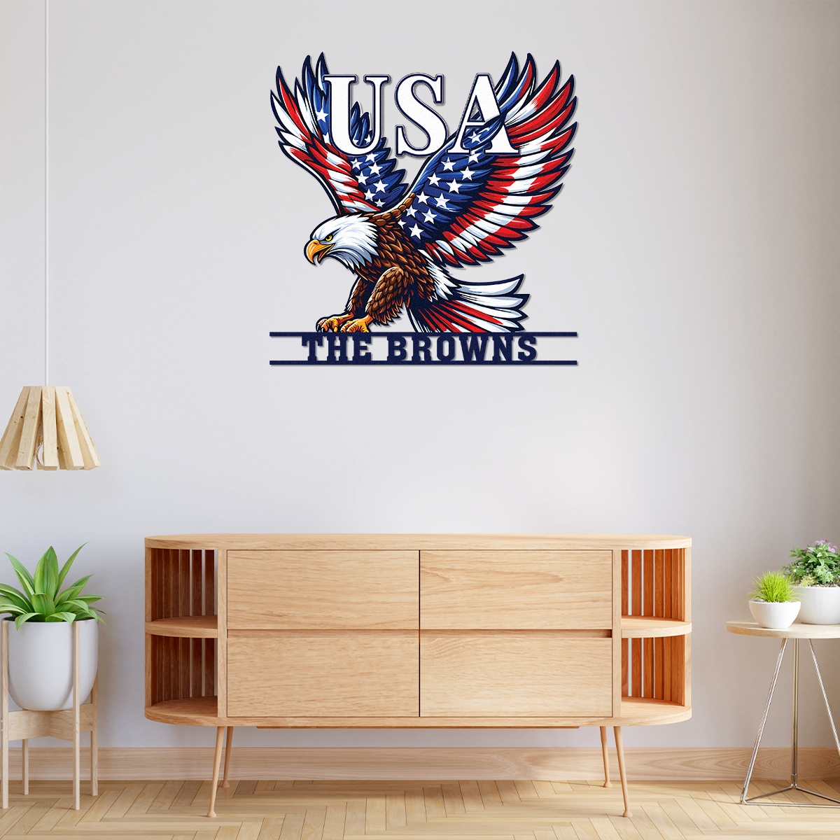 Custom Family Name Eagle & American Flag Monogram Metal Sign HA75 920512
