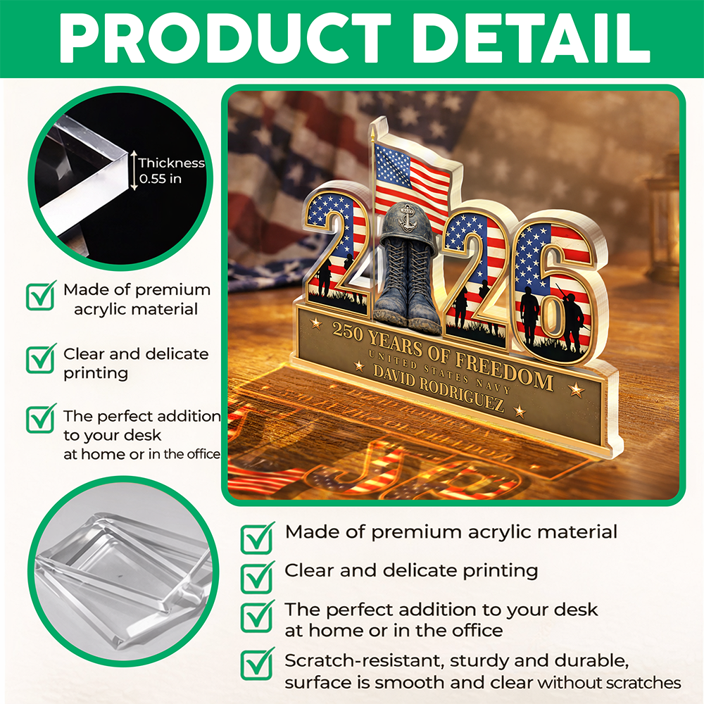 Personalized 250 Years Of Freedom 1776–2026 American Veteran Guardian Angel Acrylic Block Plaque - Veteran Gift, Patriotic Military Memorial Decor HO82 901894