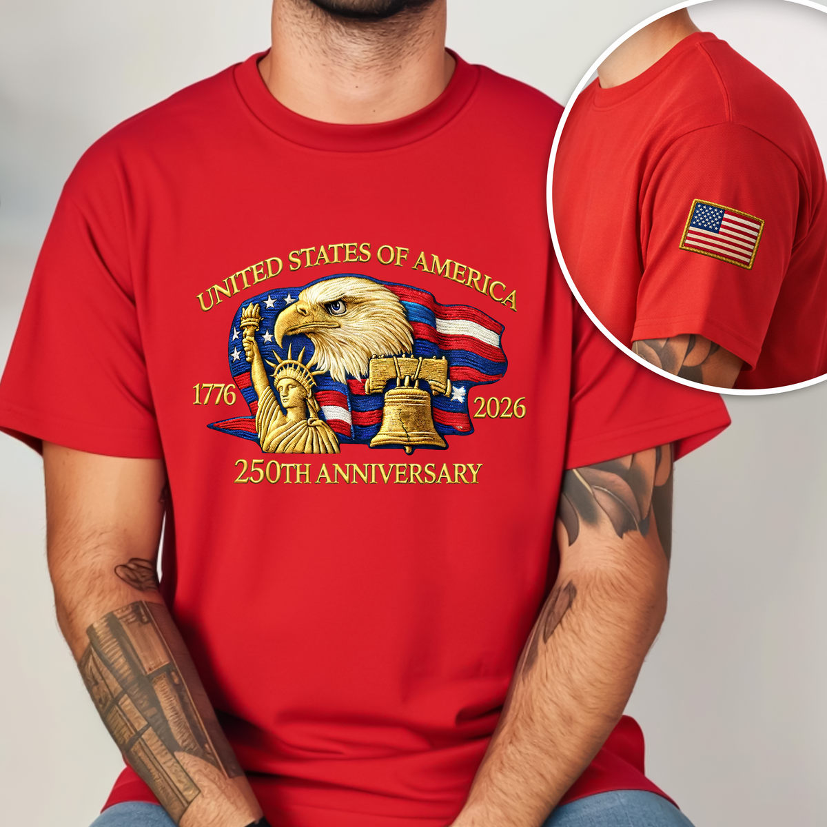 Bald Eagle United States Of America 250th Anniversary Sleeve Tee Shirt LM32 897793