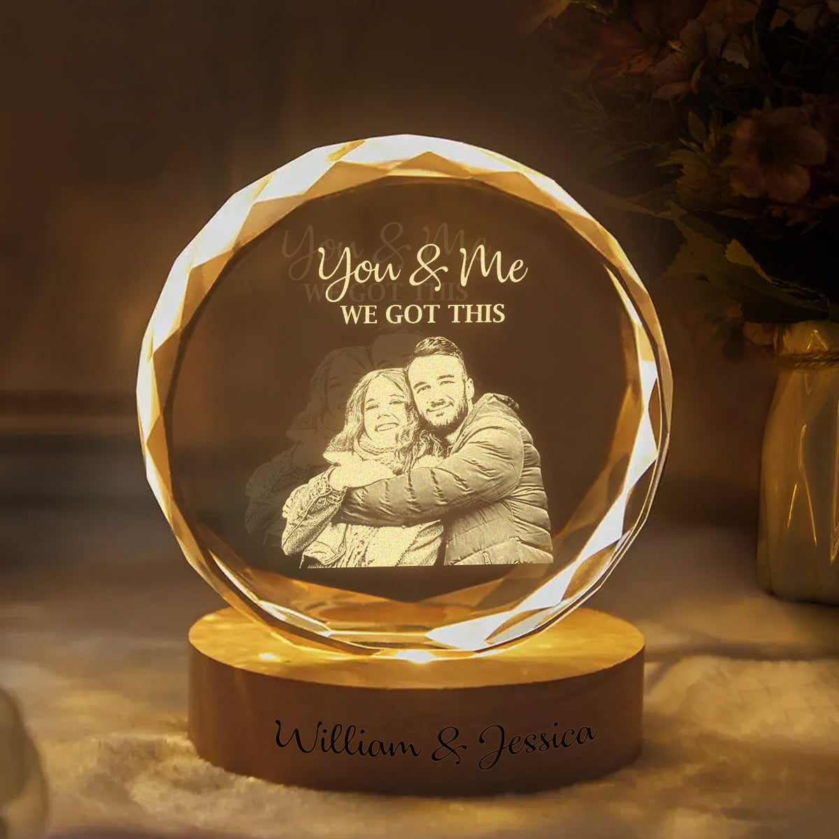 Custom Photo You And Me We Got This Couple Engraved Crystal Photo With Light HA75 898208