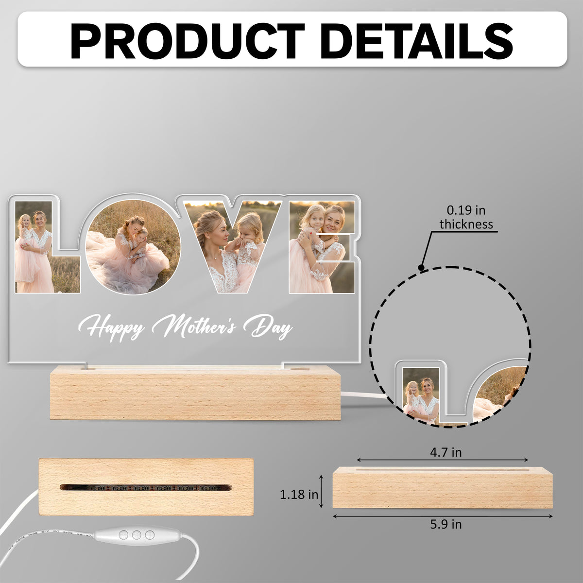 Custom Love Photo Happy Mother's Day Acrylic LED Night Light TH10 892601