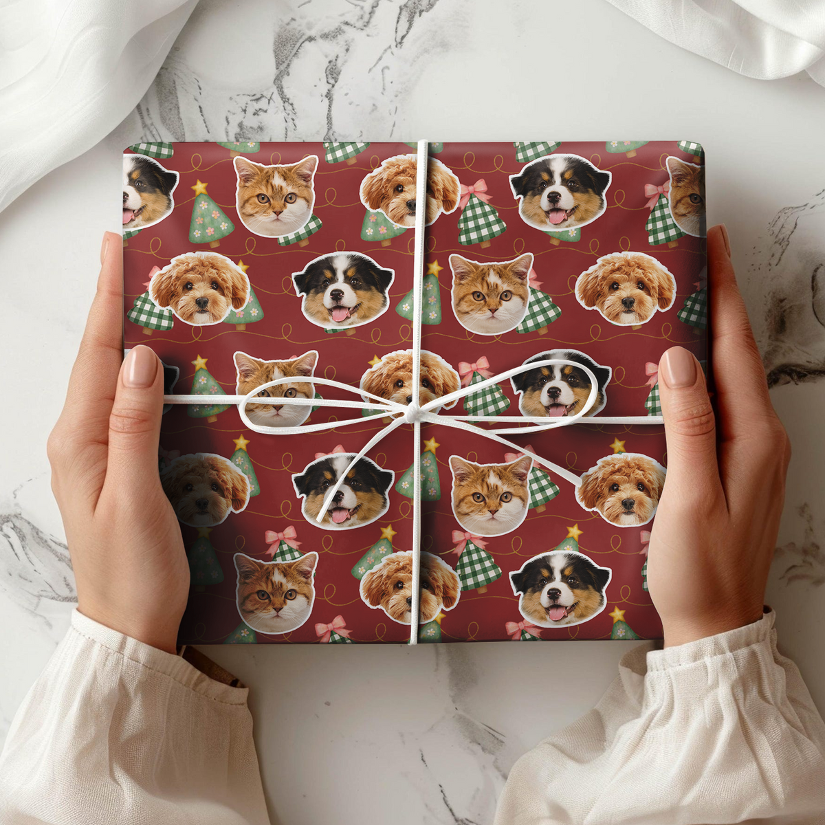 Custom Pet Photo Christmas Tree Wrapping Paper For Pet Lovers LM32 670573