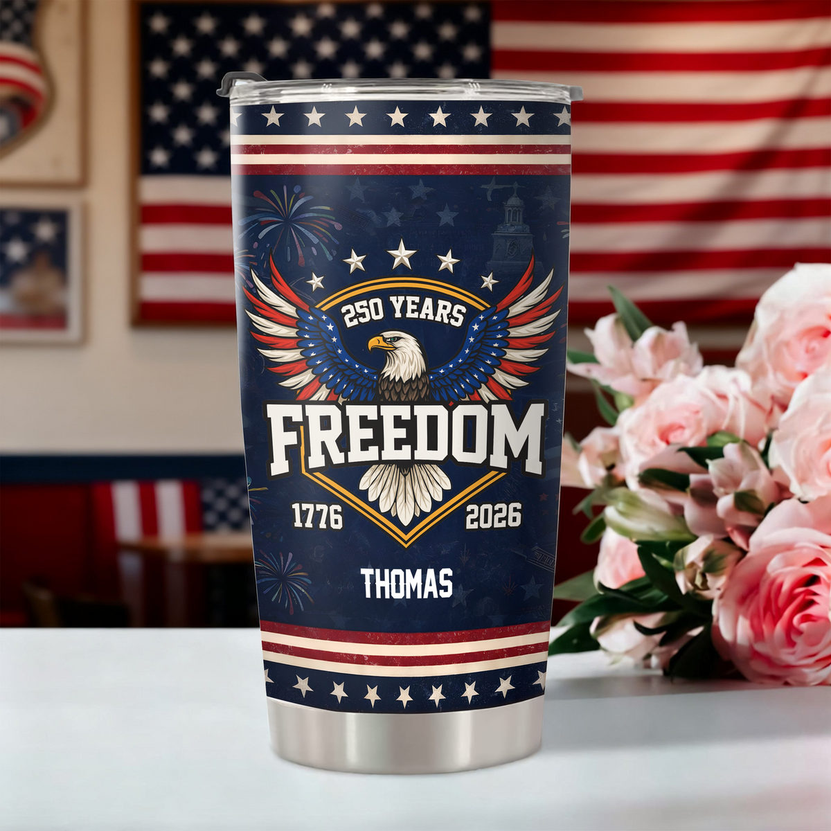 Custom Name America 250 Years of Freedom 1776–2026 Anniversary Fat Tumbler CH07 910552
