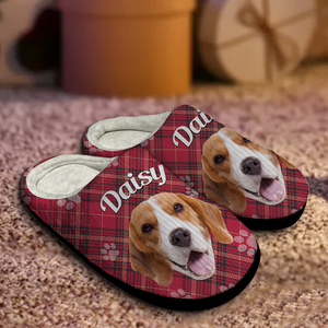 Custom Dog Photo Flannel Patten Slipper Xmas Gift For Dog Lovers CH07 896270