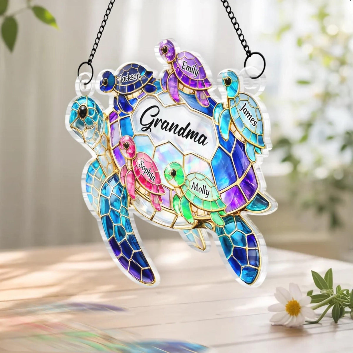 Personalized Turtle Window Hanging Suncatcher Ornament - Gift For Mother's Day HO82 902134