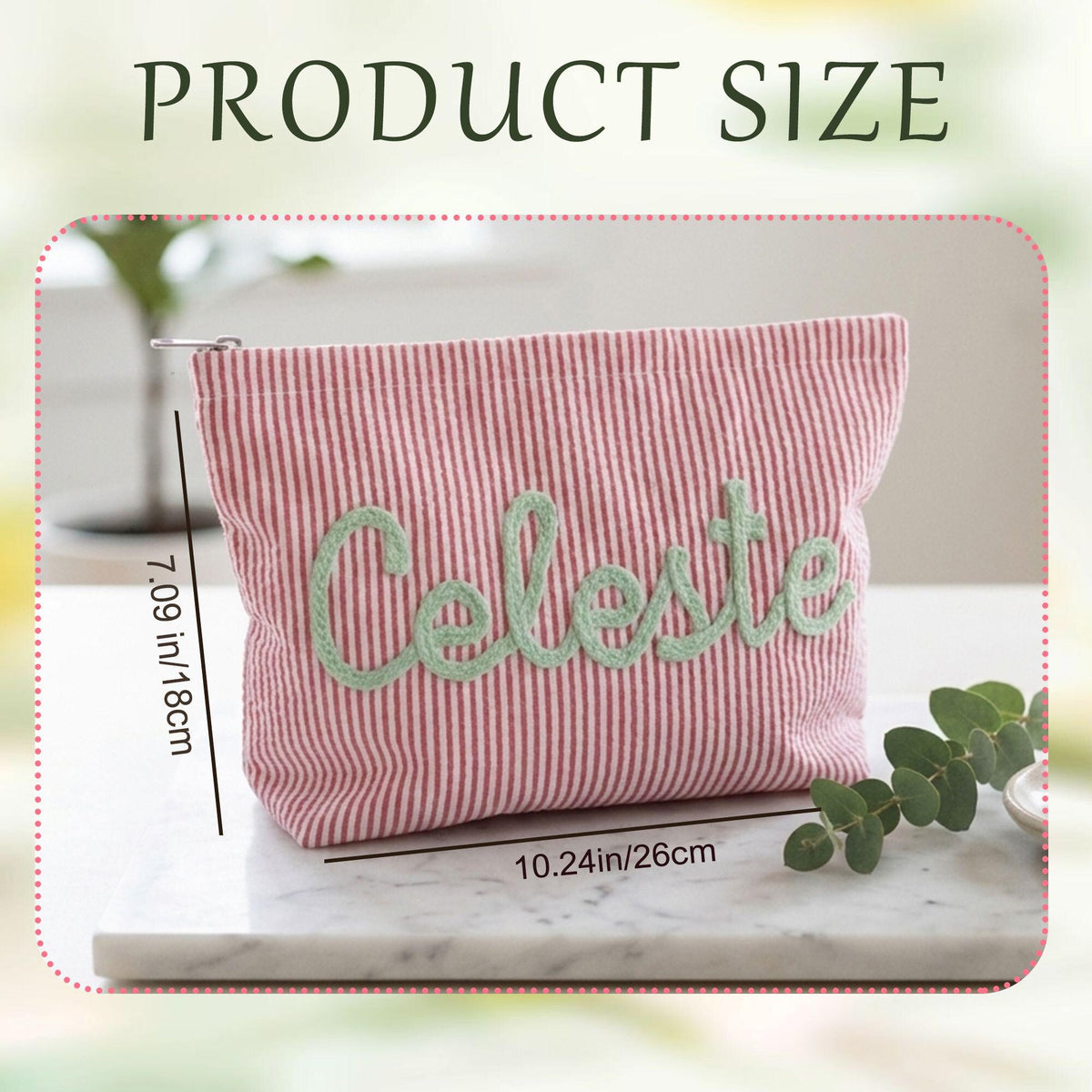 Personalized Name Seersucker Makeup Bag - Gift For Mom, Girlfriend, Women, Summer Gift HO82 902064