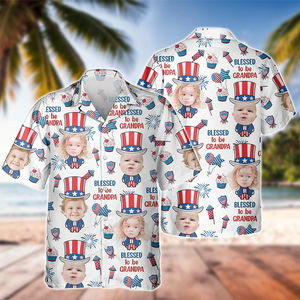 Custom Photo Blessed To Be Grandpa - Personalized Photo Hawaii Shirt CH07 895754