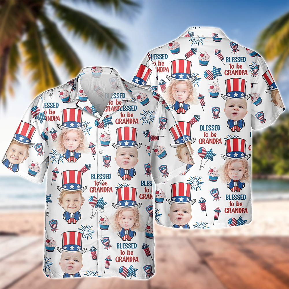 Custom Photo Blessed To Be Grandpa - Personalized Photo Hawaii Shirt CH07 895754