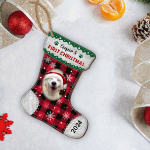 Custom Photo First Christmas Dog Cat Stocking Wood Ornament HA75 891110