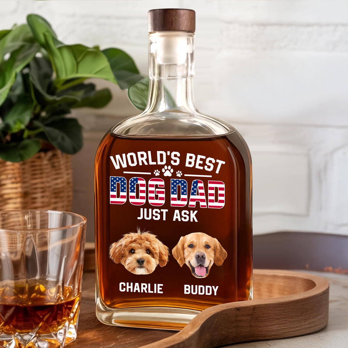 Custom Photo American Best Dog Dad - Personalized Whiskey Bottle HO82 894144